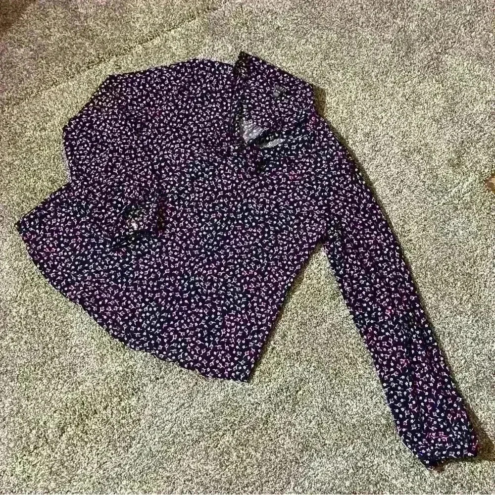 Lauren Ralph Lauren Navy Floral Blouse With Tie Women’s Size XL